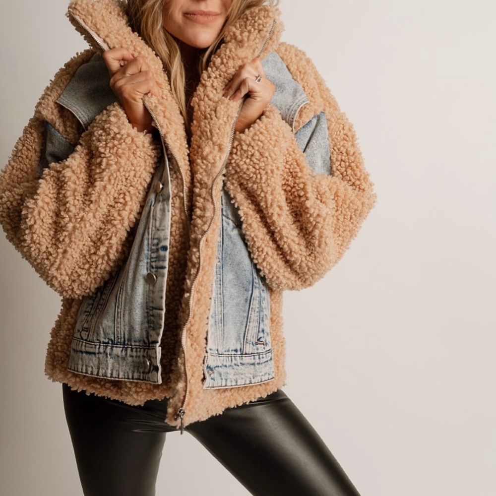 Women's Tan Sherpa Denim Jacket